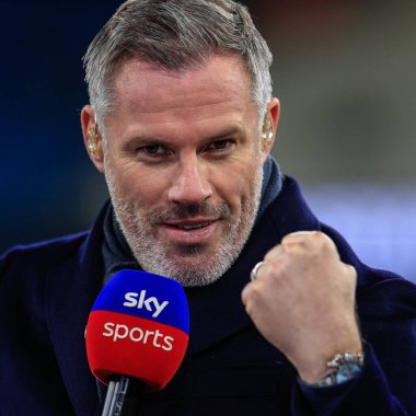 Pundit Jamie Carragher working for Sky Sports during the Premier League match Manchester City vs Tottenham Hotspur at Etihad Stadium, Manchester, United Kingdom, 19th January 202