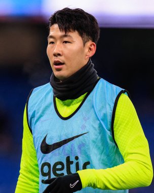 Son Heung-Min #7 of Tottenham Hotspur in the pregame warmup session during the Premier League match Manchester City vs Tottenham Hotspur at Etihad Stadium, Manchester, United Kingdom, 19th January 202