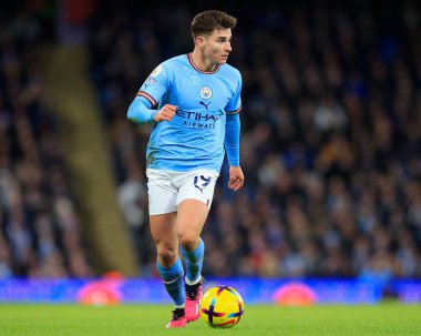 Julian Alvarez #19 of Manchester City in action during the Premier League match Manchester City vs Tottenham Hotspur at Etihad Stadium, Manchester, United Kingdom, 19th January 202