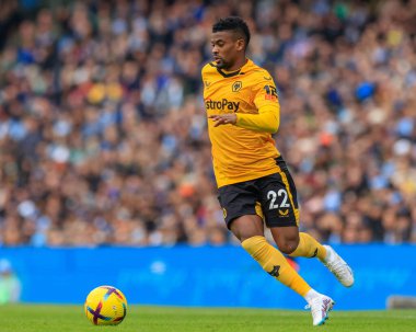 Nlson Semedo #22 of Wolverhampton Wanderers in action during the Premier League match Manchester City vs Wolverhampton Wanderers at Etihad Stadium, Manchester, United Kingdom, 22nd January 2023