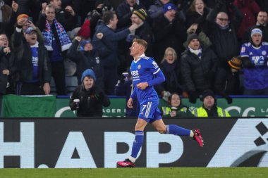 Harvey Barnes #7 of Leicester City celebrates his goal to make it 2-1 during the Premier League match Leicester City vs Brighton and Hove Albion at King Power Stadium, Leicester, United Kingdom, 21st January 202