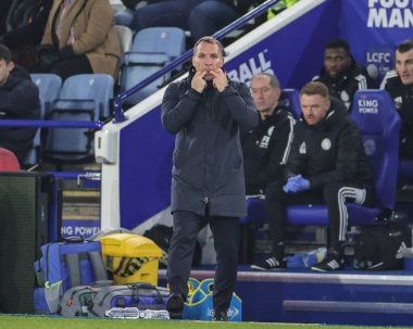 Brendan Rodgers manager of Leicester City gives his team instructions during the Premier League match Leicester City vs Brighton and Hove Albion at King Power Stadium, Leicester, United Kingdom, 21st January 202