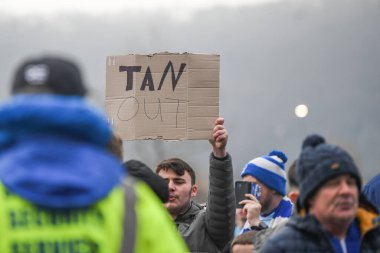 Cardiff City supporters protest outside the Cardiff City Stadium pre match during the Sky Bet Championship match Cardiff City vs Millwall at Cardiff City Stadium, Cardiff, United Kingdom, 21st January 202