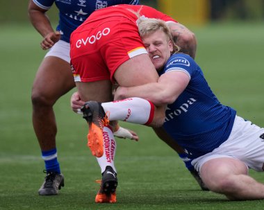 Brad Fash #13 of Hull FC makes a tackle during the Rugby League Pre Season match Sheffield Eagles vs Hull FC at Sheffield Olympic Legacy Park, Sheffield, United Kingdom, 22nd January 202