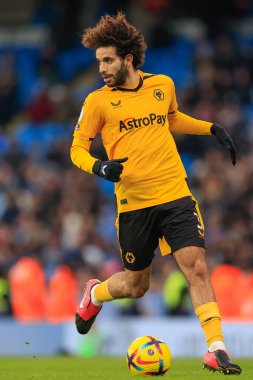 Rayan At-Nouri #3 of Wolverhampton Wanderers in action during the Premier League match Manchester City vs Wolverhampton Wanderers at Etihad Stadium, Manchester, United Kingdom, 22nd January 2023