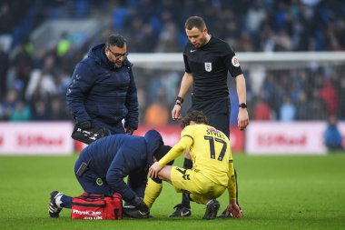 Callum Styles #17 of Millwall receives treatment during the Sky Bet Championship match Cardiff City vs Millwall at Cardiff City Stadium, Cardiff, United Kingdom, 21st January 202