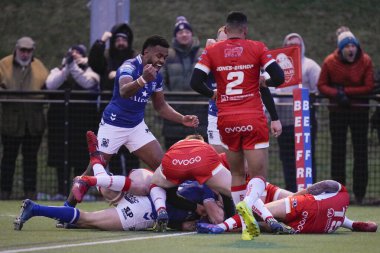 Davy Litten #25 of Hull FC drives over the try line but was adjudged to have been held up during the Rugby League Pre Season match Sheffield Eagles vs Hull FC at Sheffield Olympic Legacy Park, Sheffield, United Kingdom, 22nd January 202