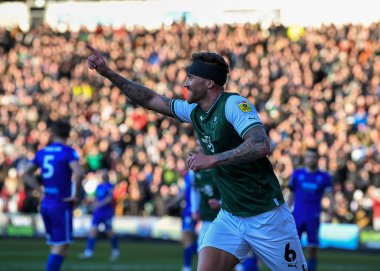 GOAL Plymouth Argyle defender Dan Scarr  (6) celebrates a goal to make it 1-0  during the Sky Bet League 1 match Plymouth Argyle vs Cheltenham Town at Home Park, Plymouth, United Kingdom, 21st January 202