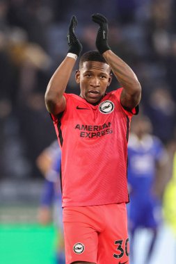 Pervis Estupin #30 of Brighton & Hove Albion applauds the fans during the Premier League match Leicester City vs Brighton and Hove Albion at King Power Stadium, Leicester, United Kingdom, 21st January 2023