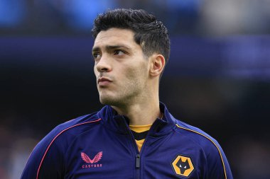 Raul Jimenez #9 of Wolverhampton Wanderers lines up ahead of the Premier League match Manchester City vs Wolverhampton Wanderers at Etihad Stadium, Manchester, United Kingdom, 22nd January 202