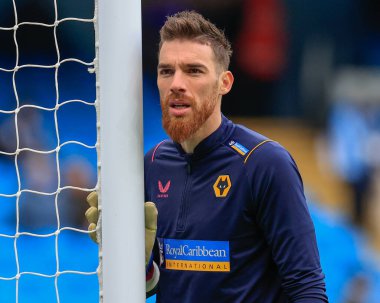 Jos S #1 of Wolverhampton Wanderers during the pre-game warm up ahead of the Premier League match Manchester City vs Wolverhampton Wanderers at Etihad Stadium, Manchester, United Kingdom, 22nd January 2023