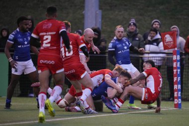 Davy Litten #25 of Hull FC drives over the try line during the Rugby League Pre Season match Sheffield Eagles vs Hull FC at Sheffield Olympic Legacy Park, Sheffield, United Kingdom, 22nd January 202