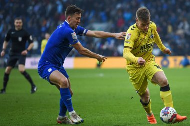 Zian Flemming #10 of Millwall under pressure from Ryan Wintle #6 of Cardiff City  during the Sky Bet Championship match Cardiff City vs Millwall at Cardiff City Stadium, Cardiff, United Kingdom, 21st January 202