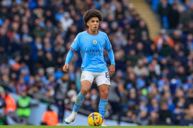 Rico Lewis #82 of Manchester City in action during the Premier League match Manchester City vs Wolverhampton Wanderers at Etihad Stadium, Manchester, United Kingdom, 22nd January 202
