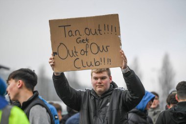 Cardiff City supporters protest outside the Cardiff City Stadium pre match during the Sky Bet Championship match Cardiff City vs Millwall at Cardiff City Stadium, Cardiff, United Kingdom, 21st January 202