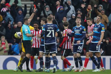 Referee James Linington awards a red card to Dael Fry #6 of Middlesbrough in the second half of the Sky Bet Championship match Sunderland vs Middlesbrough at Stadium Of Light, Sunderland, United Kingdom, 22nd January 202