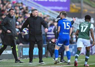 Plymouth Argyle Manager Steven Schumacher  hold uptake pay  during the Sky Bet League 1 match Plymouth Argyle vs Cheltenham Town at Home Park, Plymouth, United Kingdom, 21st January 202