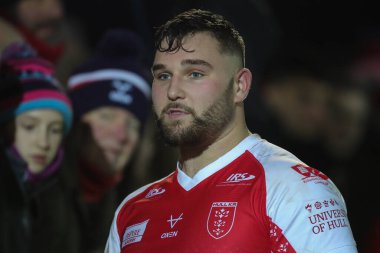 Zach Fishwick #31 of Hull KR speaks with the fans after the Rugby League Pre Season match Featherstone Rovers vs Hull KR at The Milennium Stadium, Featherstone, United Kingdom, 20th January 202