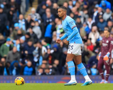 Manuel Akanji #25 of Manchester City controls the ball during the Premier League match Manchester City vs Wolverhampton Wanderers at Etihad Stadium, Manchester, United Kingdom, 22nd January 202