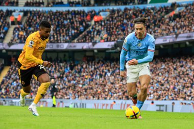 Jack Grealish #10 of Manchester City turns past Nelson Semedo #22 of Wolverhampton Wanderers during the Premier League match Manchester City vs Wolverhampton Wanderers at Etihad Stadium, Manchester, United Kingdom, 22nd January 202