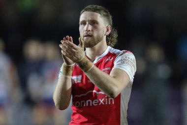 Ethan Ryan #2 of Hull KR claps his hands and applauds the supporters at full-time after the Rugby League Pre Season match Featherstone Rovers vs Hull KR at The Milennium Stadium, Featherstone, United Kingdom, 20th January 202