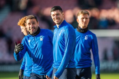 Scott McKenna #26 of Nottingham Forest shares a joke with Steve Cook #3 of Nottingham Forest before the Premier League match Bournemouth vs Nottingham Forest at Vitality Stadium, Bournemouth, United Kingdom, 21st January 202