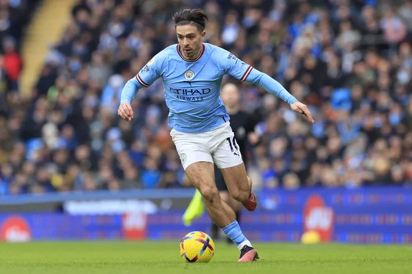 Jack Grealish #10 of Manchester City runs with the ball during the Premier League match Manchester City vs Wolverhampton Wanderers at Etihad Stadium, Manchester, United Kingdom, 22nd January 202