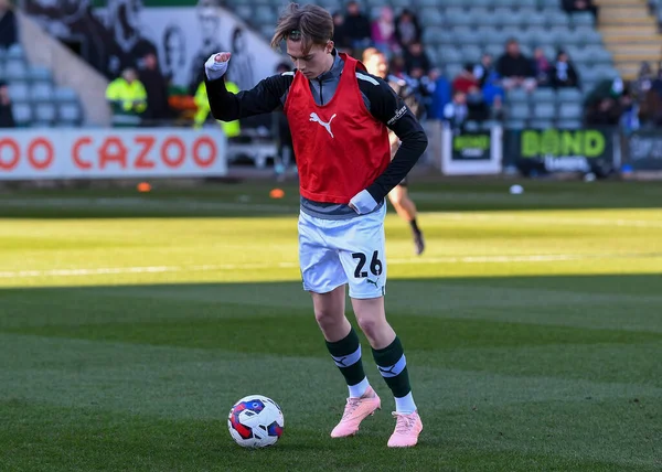 Plymouth Argyle midfielder Callum Wright (26)  warming up  during the Sky Bet League 1 match Plymouth Argyle vs Cheltenham Town at Home Park, Plymouth, United Kingdom, 21st January 202