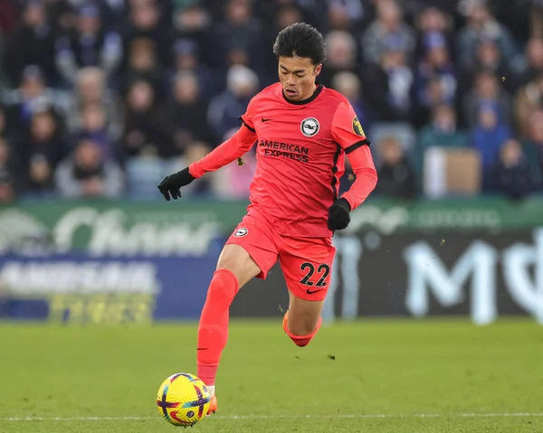 Kaoru Mitoma #22 of Brighton & Hove Albion in action during the Premier League match Leicester City vs Brighton and Hove Albion at King Power Stadium, Leicester, United Kingdom, 21st January 202