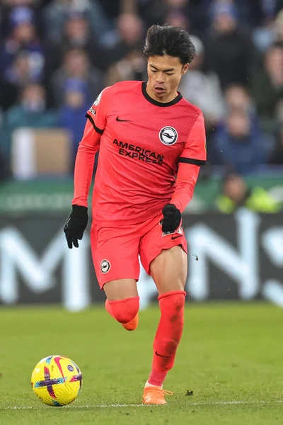 Kaoru Mitoma #22 of Brighton & Hove Albion in action during the Premier League match Leicester City vs Brighton and Hove Albion at King Power Stadium, Leicester, United Kingdom, 21st January 202
