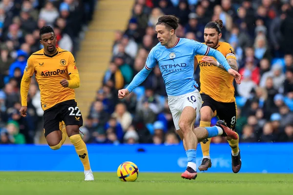 Jack Grealish #10 of Manchester City  in action during the Premier League match Manchester City vs Wolverhampton Wanderers at Etihad Stadium, Manchester, United Kingdom, 22nd January 202