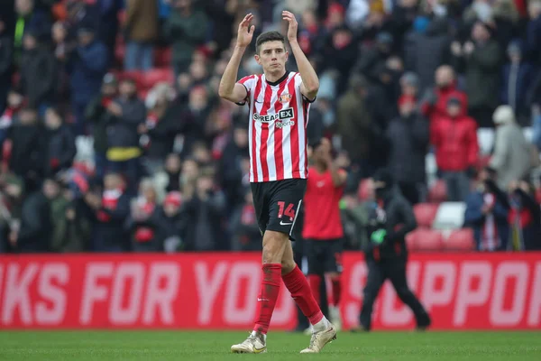 Goalscorer Ross Stewart #14 of Sunderland claps his hands and applauds the supporters at full-time after the Sky Bet Championship match Sunderland vs Middlesbrough at Stadium Of Light, Sunderland, United Kingdom, 22nd January 202