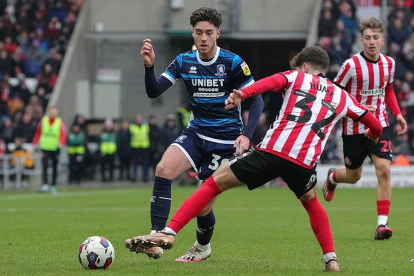 Hayden Hackney #30 of Middlesbrough in action during the Sky Bet Championship match Sunderland vs Middlesbrough at Stadium Of Light, Sunderland, United Kingdom, 22nd January 202
