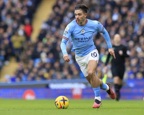 Jack Grealish #10 of Manchester City controls the ball during the Premier League match Manchester City vs Wolverhampton Wanderers at Etihad Stadium, Manchester, United Kingdom, 22nd January 202