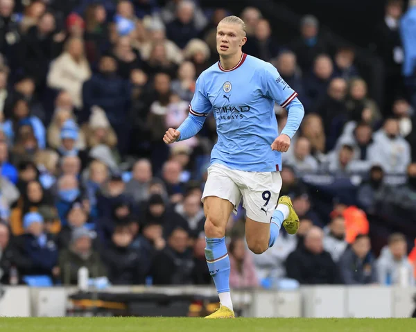 Erling Haaland #9 of Manchester City in action during the Premier League match Manchester City vs Wolverhampton Wanderers at Etihad Stadium, Manchester, United Kingdom, 22nd January 202