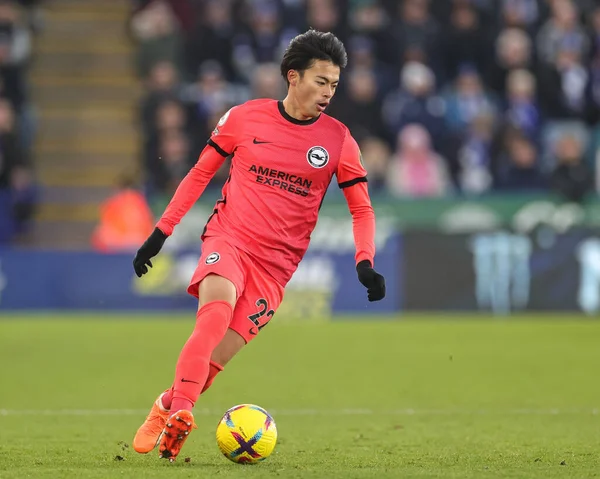 Kaoru Mitoma #22 of Brighton & Hove Albion in action during the Premier League match Leicester City vs Brighton and Hove Albion at King Power Stadium, Leicester, United Kingdom, 21st January 202