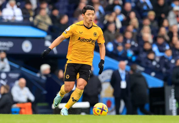 Hwang Hee-Chan #11 of Wolverhampton Wanderers in action during the Premier League match Manchester City vs Wolverhampton Wanderers at Etihad Stadium, Manchester, United Kingdom, 22nd January 202