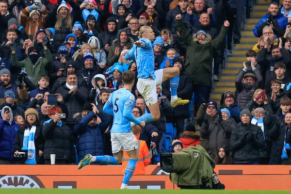 Erling Hland Manchester City Celebrates His Goal Make Premier League — Zdjęcie stockowe