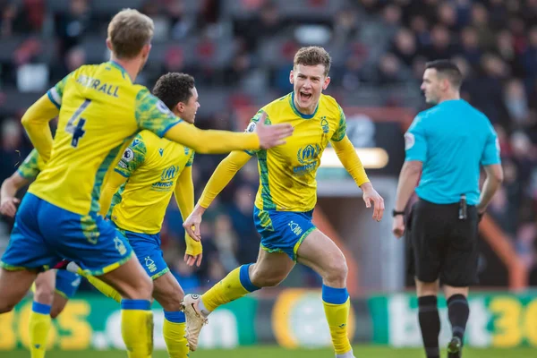 Ryan Yates #22 of Nottingham Forest celebrates before his goal is ruled out for offside during the Premier League match Bournemouth vs Nottingham Forest at Vitality Stadium, Bournemouth, United Kingdom, 21st January 202