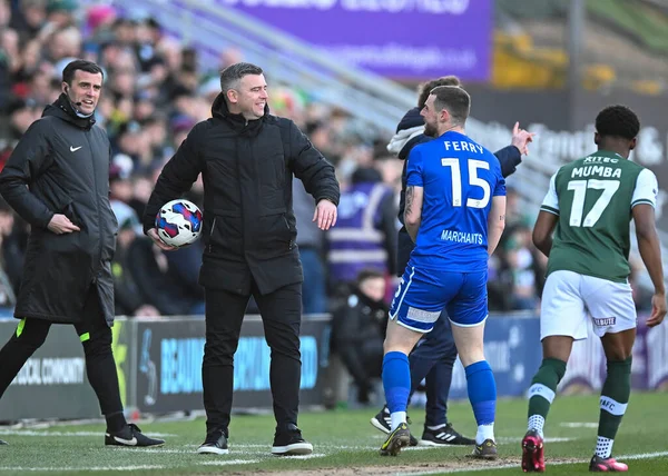 Plymouth Argyle Manager Steven Schumacher  hold uptake pay  during the Sky Bet League 1 match Plymouth Argyle vs Cheltenham Town at Home Park, Plymouth, United Kingdom, 21st January 202
