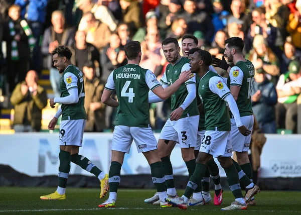 GOAL Plymouth Argyle forward Ryan Hardie  (9) celebrates a goal with team mates  during the Sky Bet League 1 match Plymouth Argyle vs Cheltenham Town at Home Park, Plymouth, United Kingdom, 21st January 202