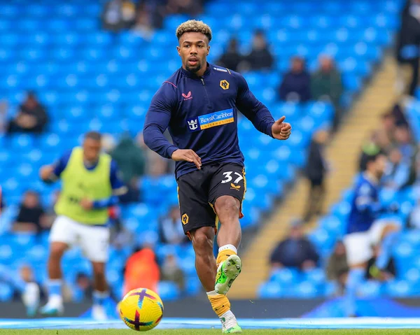 Adama Traor #37 of Wolverhampton Wanderers during the pre-game warm up ahead of the Premier League match Manchester City vs Wolverhampton Wanderers at Etihad Stadium, Manchester, United Kingdom, 22nd January 2023