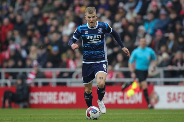 Riley McGree #8 of Middlesbrough on the ball during the Sky Bet Championship match Sunderland vs Middlesbrough at Stadium Of Light, Sunderland, United Kingdom, 22nd January 202