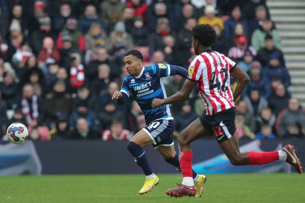 Cameron Archer #10 of Middlesbrough chases down the ball during the Sky Bet Championship match Sunderland vs Middlesbrough at Stadium Of Light, Sunderland, United Kingdom, 22nd January 202