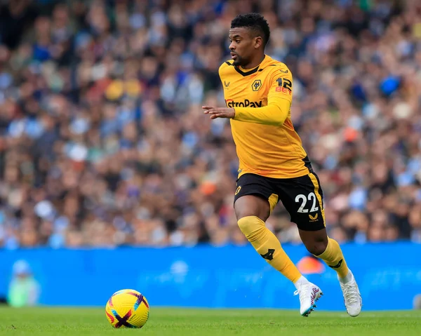 Nelson Semedo #22 of Wolverhampton Wanderers in action during the Premier League match Manchester City vs Wolverhampton Wanderers at Etihad Stadium, Manchester, United Kingdom, 22nd January 202