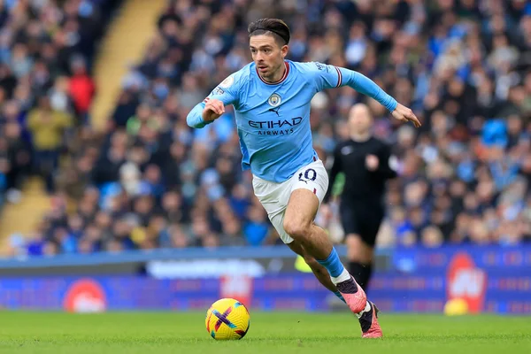 Jack Grealish #10 of Manchester City controls the ball during the Premier League match Manchester City vs Wolverhampton Wanderers at Etihad Stadium, Manchester, United Kingdom, 22nd January 202