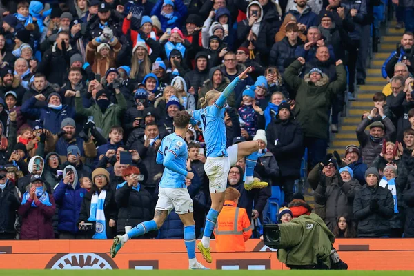 Erling Hland Manchester City Celebrates His Goal Make Premier League — Zdjęcie stockowe