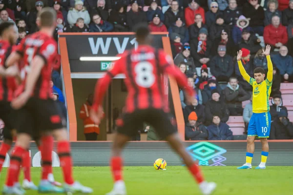Morgan Gibbs-White #10 of Nottingham Forest prepapres to take a free kick during the Premier League match Bournemouth vs Nottingham Forest at Vitality Stadium, Bournemouth, United Kingdom, 21st January 202