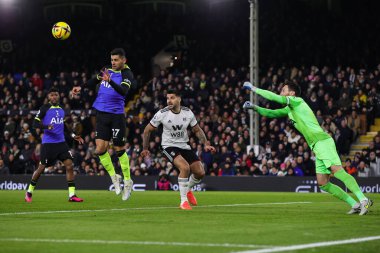 Cristian Romero #17 of Tottenham Hotspur heads clearduring the Premier League match Fulham vs Tottenham Hotspur at Craven Cottage, London, United Kingdom, 23rd January 202