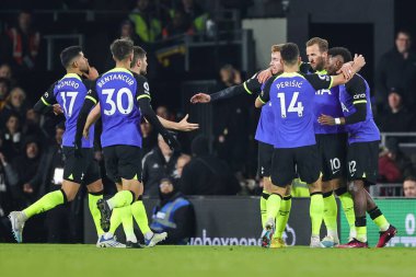 Harry Kane #10 of Tottenham Hotspur celebrates his goal to make it 1-0 and break his record during the Premier League match Fulham vs Tottenham Hotspur at Craven Cottage, London, United Kingdom, 23rd January 202